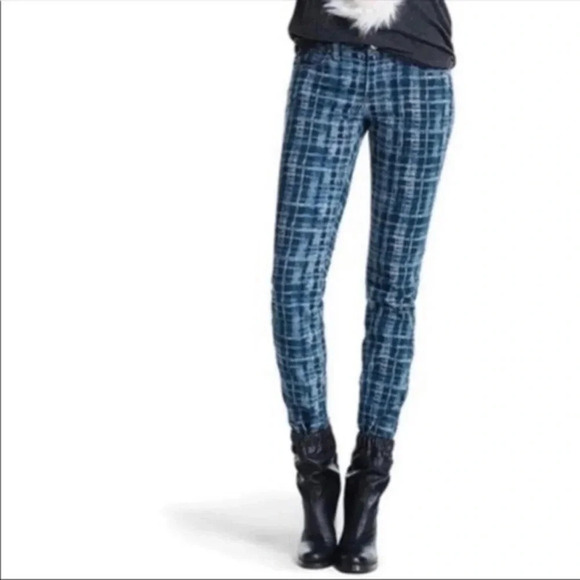 CAbi tie dyed grid curvy skinny jeans blue/grey pants 2 - Picture 1 of 5